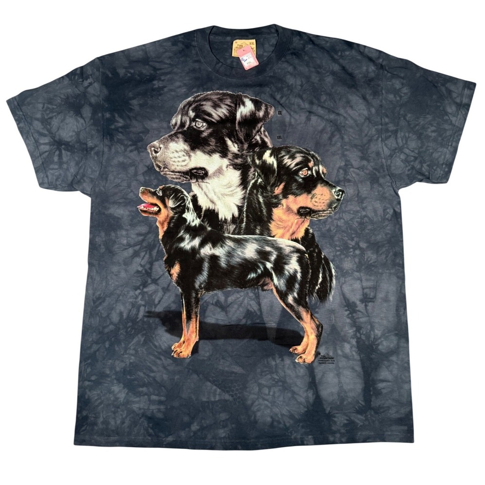 Vintage The Mountain Rottweiler Dog Tie Dye T-Shirt Mens XXL Grey 2000 NWT